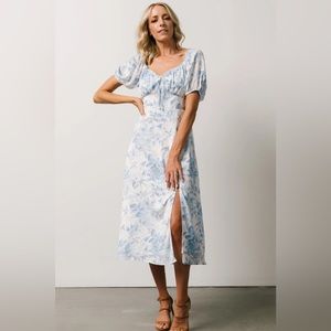 Blue and white floral midi dress